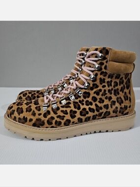 Greats Lorimer Ankle Boot Womens 10 Leopard Print Calf Hair Hiking Utility NEW